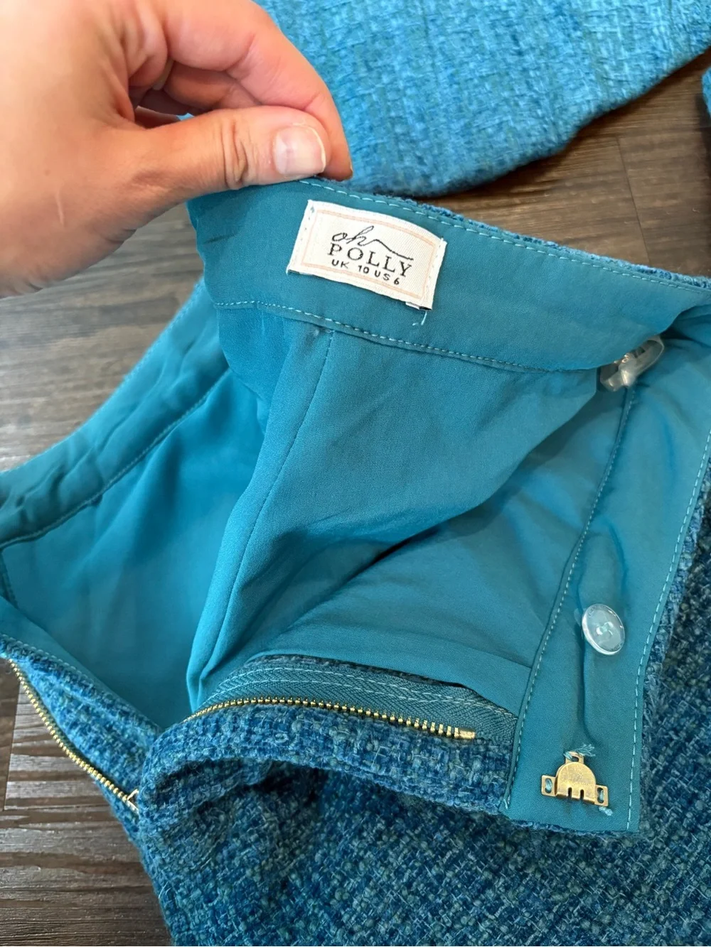 Oh Polly Teal Tweed Corset Crop Top & Trousers Set - Picture 2 of 3